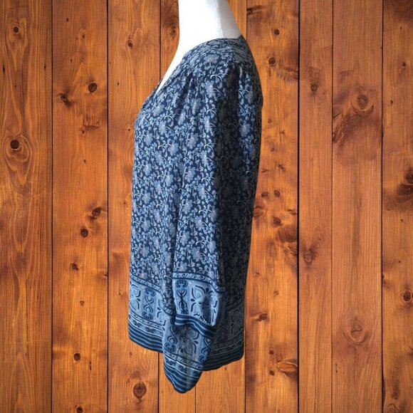 DALIA WOMEN'S SMALL 3/4 LENGTH SLEEVE FLORAL BLOUSE PULLOVER BOHO HIPPIE BLUE - Picture 4 of 5